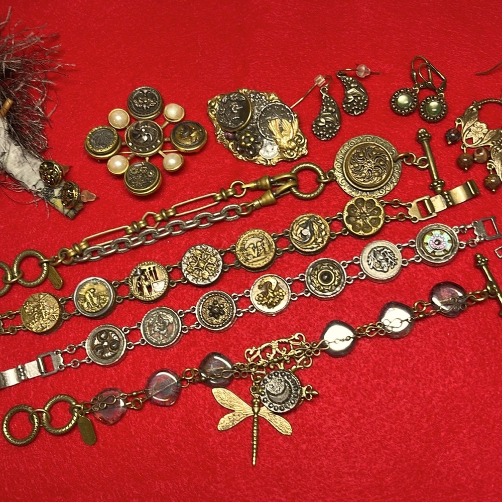 Bracelets, earrings, brooches Collection of Grandmother’s Buttons